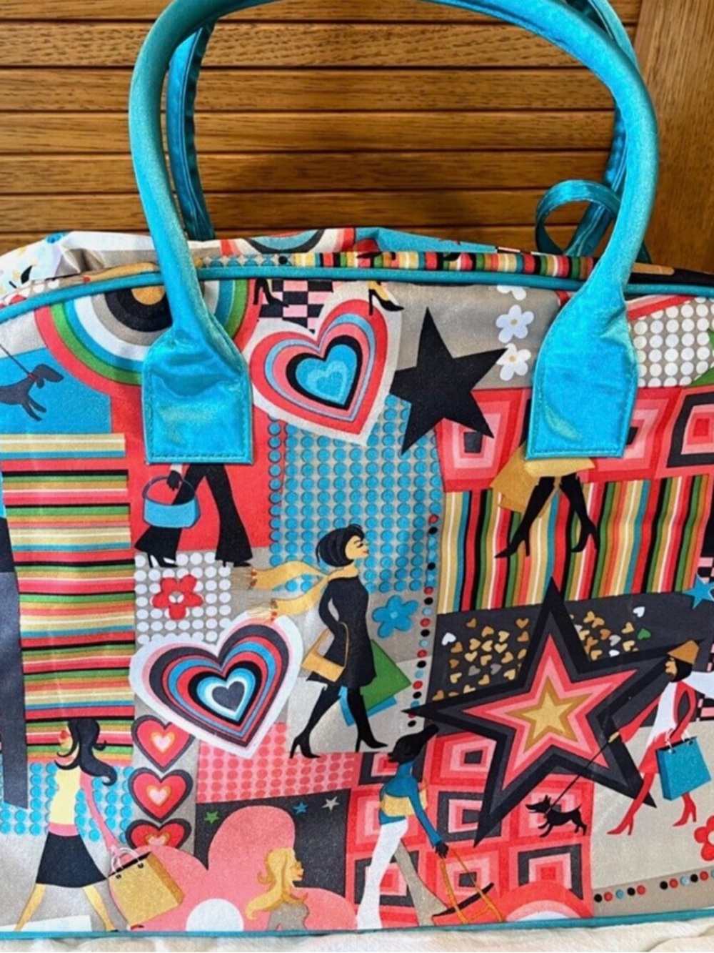 Home Interiors Colorful Teal Bag for Travel, Gym orWeekender Retro Pattern - Picture 10 of 11